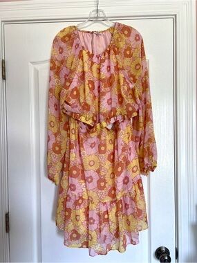 Steve Madden Pink & Yellow Floral Ruffle Dress